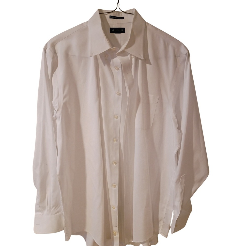 Lands End Mens White No Iron Pinpoint Oxford Dress Shirt 17.5 36 Tall Long Sleev